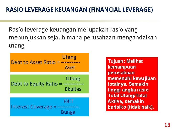 RASIO LEVERAGE KEUANGAN (FINANCIAL LEVERAGE) Rasio leverage keuangan merupakan rasio yang menunjukkan sejauh mana