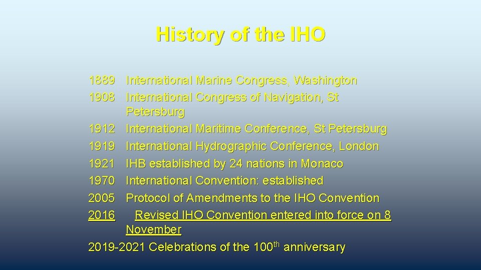 History of the IHO 1889 International Marine Congress, Washington 1908 International Congress of Navigation,