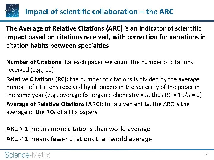 Impact of scientific collaboration – the ARC The Average of Relative Citations (ARC) is