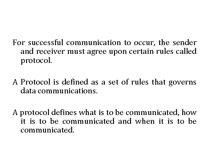 For successful communication to occur, the sender and receiver must agree upon certain rules