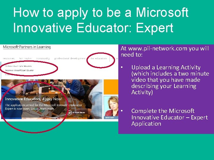 How to apply to be a Microsoft Innovative Educator: Expert At www. pil-network. com