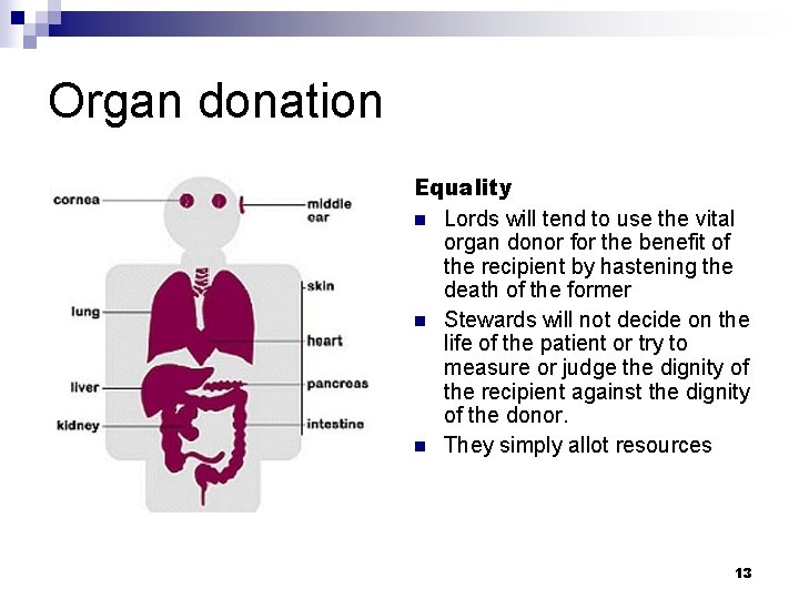 Organ donation Equality n Lords will tend to use the vital organ donor for