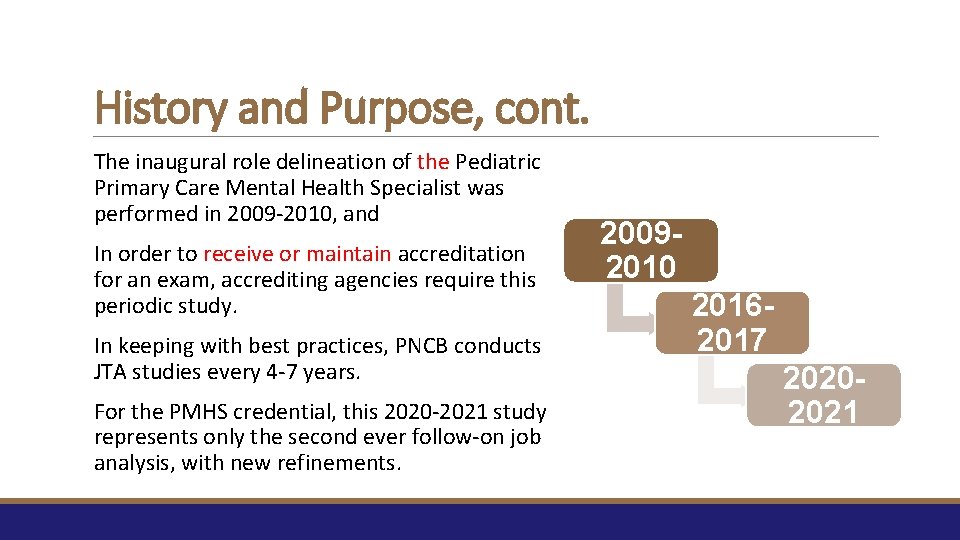 History and Purpose, cont. The inaugural role delineation of the Pediatric Primary Care Mental