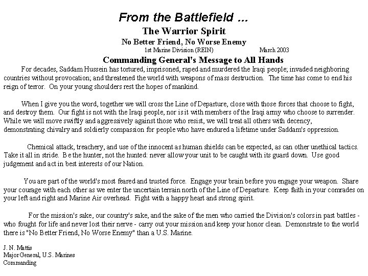 From the Battlefield … The Warrior Spirit No Better Friend, No Worse Enemy 1