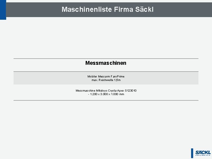 Maschinenliste Firma Säckl Messmaschinen Mobiler Messarm Faro. Prime max. Reichweite 1, 5 m Messmaschine