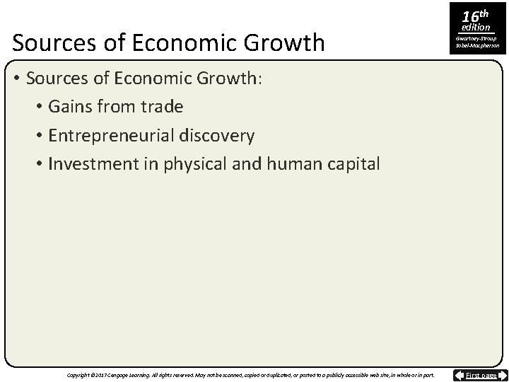 Sources of Economic Growth 16 th edition Gwartney-Stroup Sobel-Macpherson • Sources of Economic Growth: