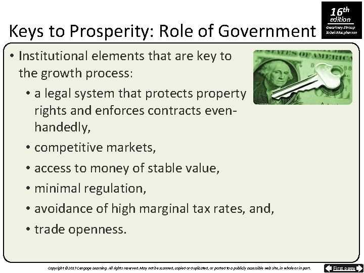 Keys to Prosperity: Role of Government 16 th edition Gwartney-Stroup Sobel-Macpherson • Institutional elements