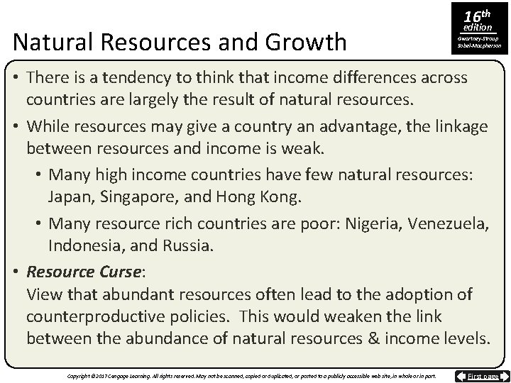 Natural Resources and Growth 16 th edition Gwartney-Stroup Sobel-Macpherson • There is a tendency