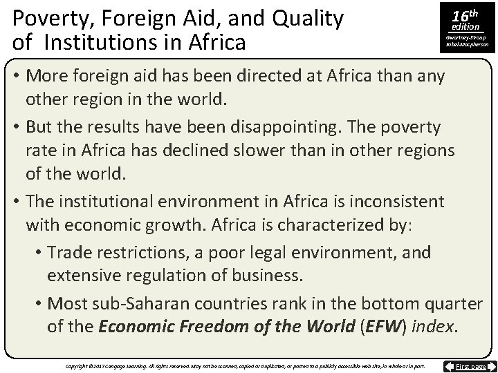 Poverty, Foreign Aid, and Quality of Institutions in Africa 16 th edition Gwartney-Stroup Sobel-Macpherson