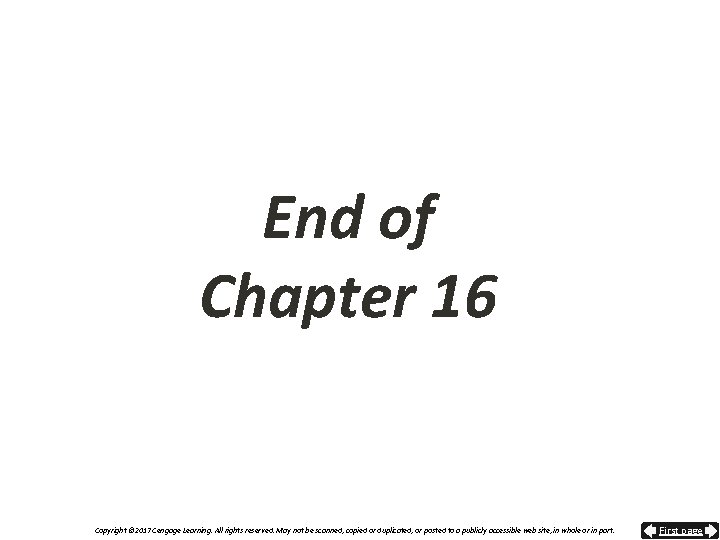 End of Chapter 16 Copyright © 2017 Cengage Learning. All rights reserved. May not