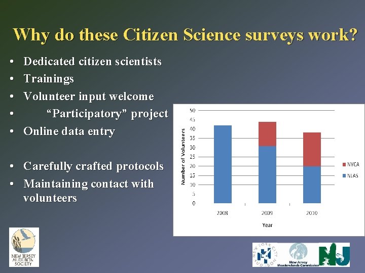 Why do these Citizen Science surveys work? • • • Dedicated citizen scientists Trainings