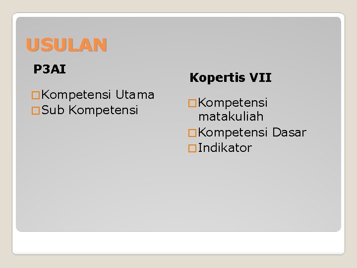 USULAN P 3 AI � Kompetensi Utama � Sub Kompetensi Kopertis VII � Kompetensi