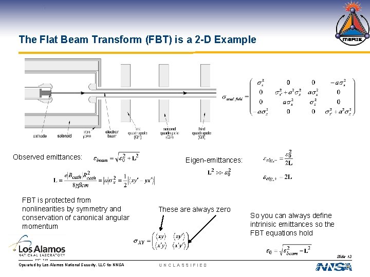 The Flat Beam Transform (FBT) is a 2 -D Example Observed emittances: FBT is