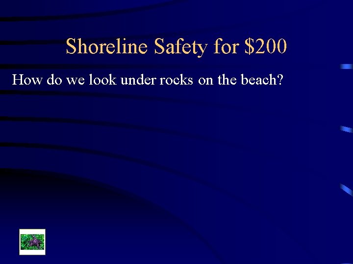 Shoreline Safety for $200 How do we look under rocks on the beach? 