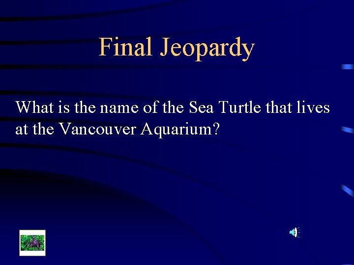 Final Jeopardy What is the name of the Sea Turtle that lives at the