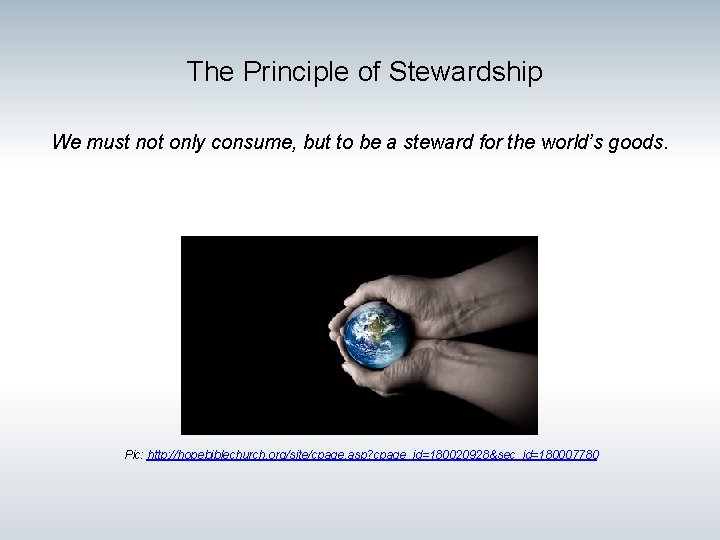 The Principle of Stewardship We must not only consume, but to be a steward The Principle of Stewardship We must not only consume, but to be a steward