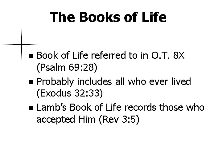 The Books of Life Book of Life referred to in O. T. 8 X