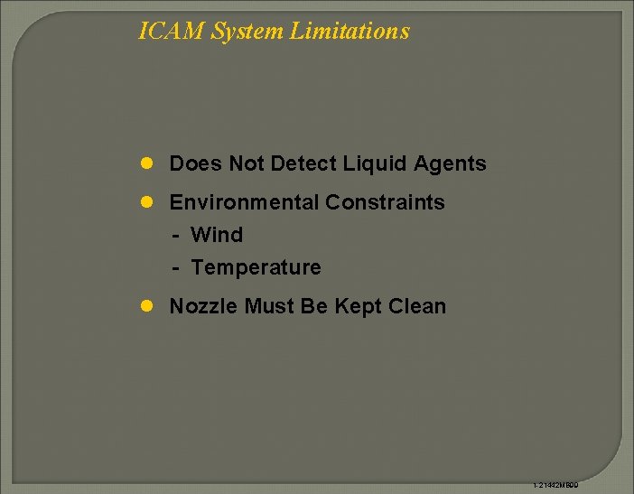 ICAM System Limitations l Does Not Detect Liquid Agents l Environmental Constraints - Wind