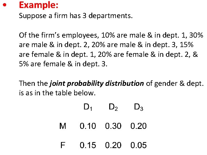  • Example: Suppose a firm has 3 departments. Of the firm’s employees, 10%