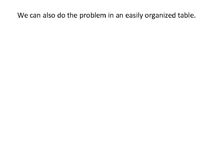 We can also do the problem in an easily organized table. 