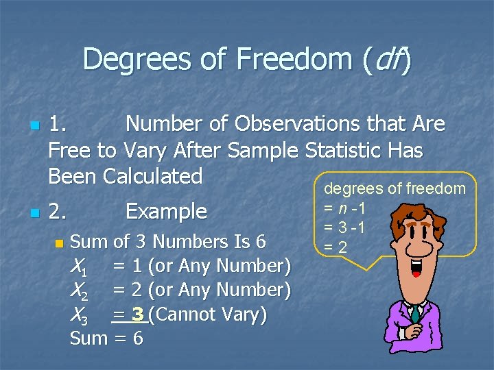 Degrees of Freedom (df) n n 1. Number of Observations that Are Free to