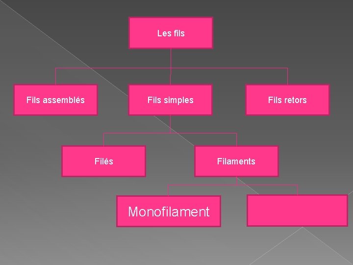 Les fils Fils assemblés Fils simples Filés Fils retors Filaments Monofilament 