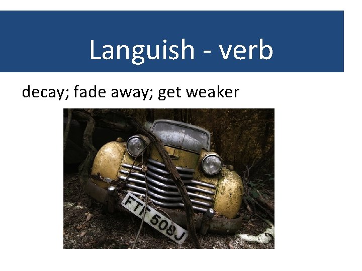 Languish - verb decay; fade away; get weaker 