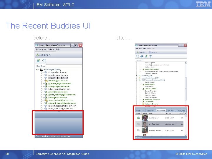IBM Software, WPLC The Recent Buddies UI before… 25 Sametime Connect 7. 5 Integration