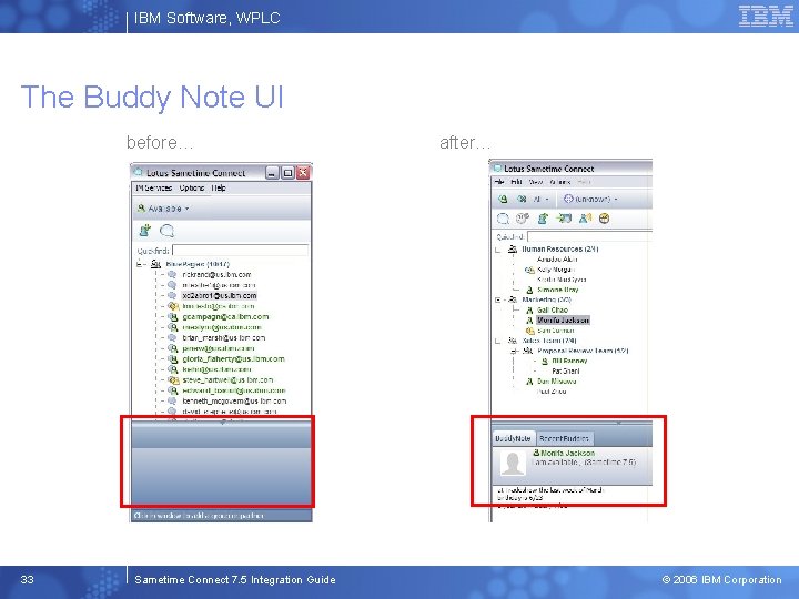 IBM Software, WPLC The Buddy Note UI before… 33 Sametime Connect 7. 5 Integration