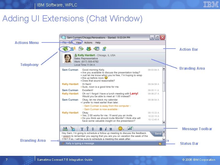 IBM Software, WPLC Adding UI Extensions (Chat Window) Actions Menu Action Bar Telephony Branding