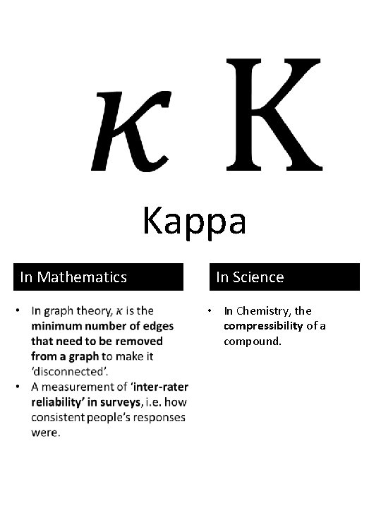 Kappa In Mathematics In Science • In Chemistry, the compressibility of a compound. 