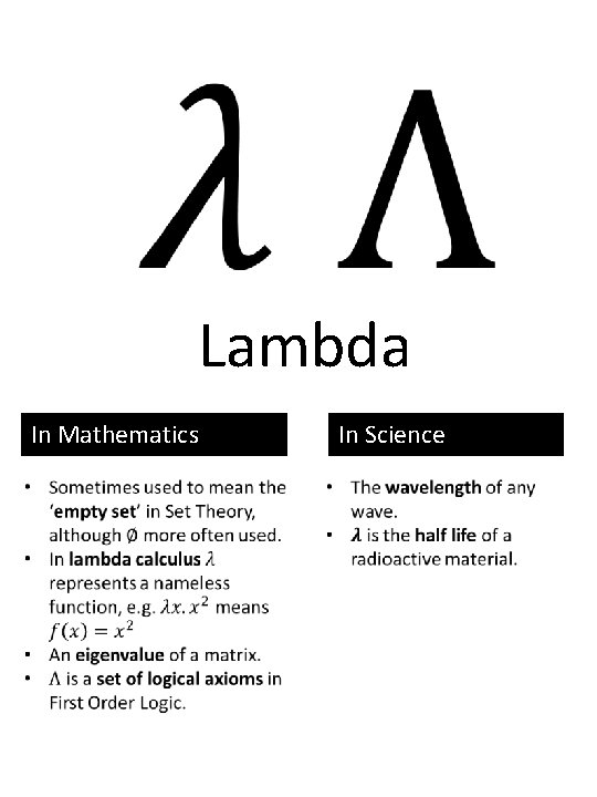 Lambda In Mathematics In Science 