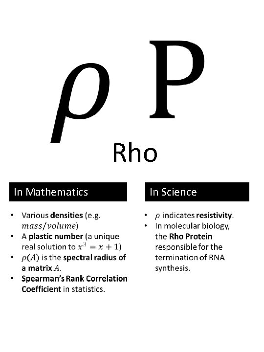 Rho In Mathematics In Science 