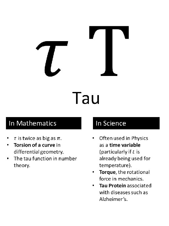 Tau In Mathematics In Science 