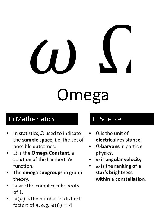 Omega In Mathematics In Science 