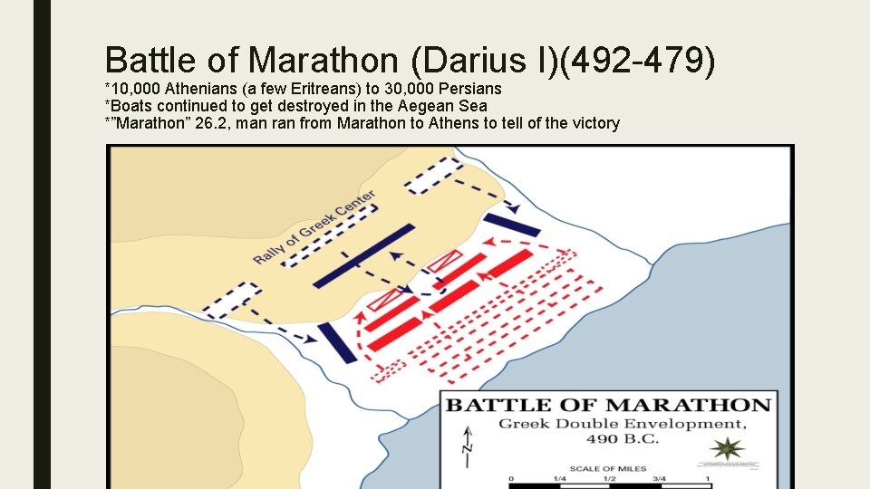 Battle of Marathon (Darius I)(492 -479) *10, 000 Athenians (a few Eritreans) to 30,