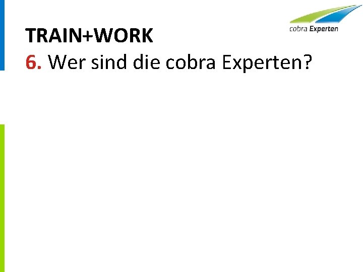 TRAIN+WORK 6. Wer sind die cobra Experten? 