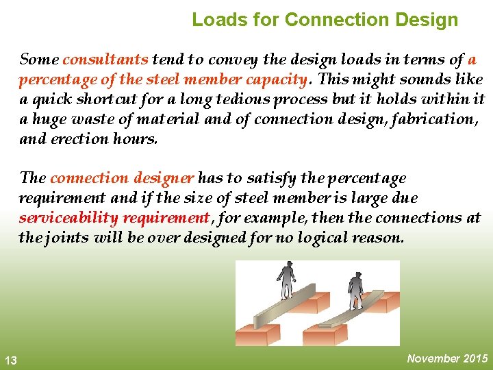 Loads for Connection Design Some consultants tend to convey the design loads in terms