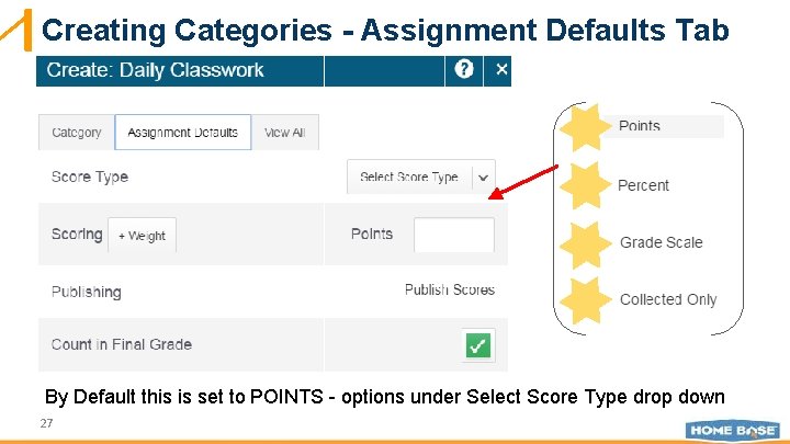 Creating Categories - Assignment Defaults Tab By Default this is set to POINTS -