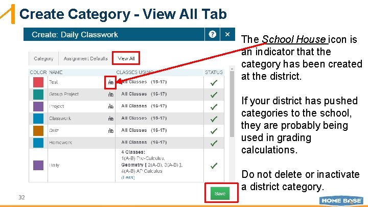Create Category - View All Tab The School House icon is an indicator that