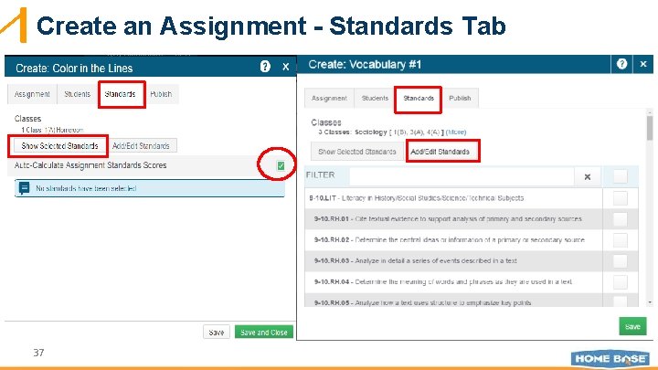 Create an Assignment - Standards Tab 37 