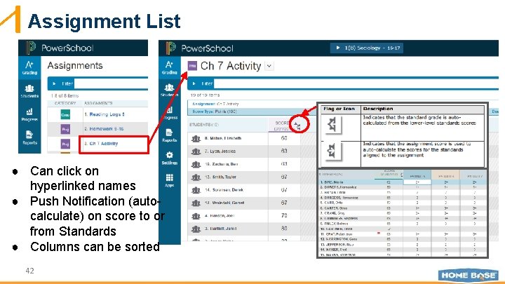 Assignment List ● Can click on hyperlinked names ● Push Notification (autocalculate) on score
