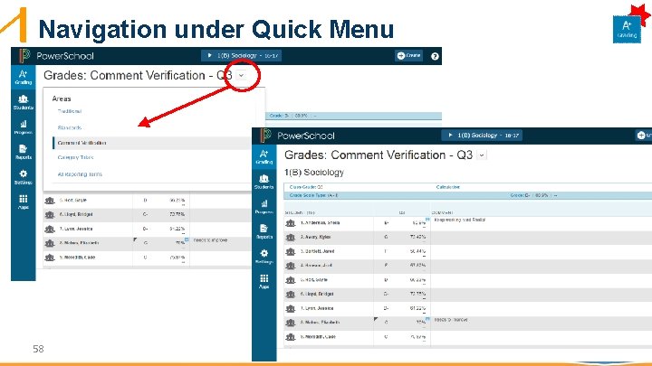 Navigation under Quick Menu 58 