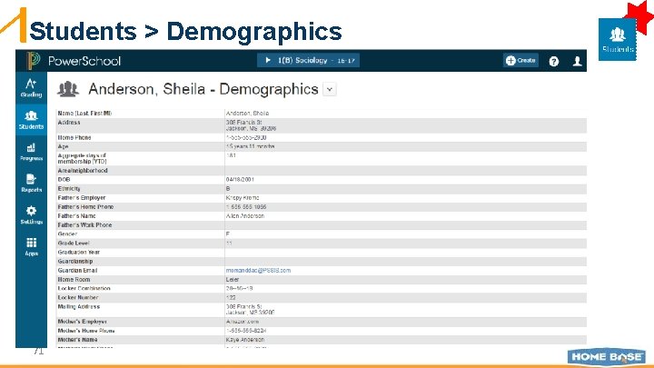Students > Demographics 71 
