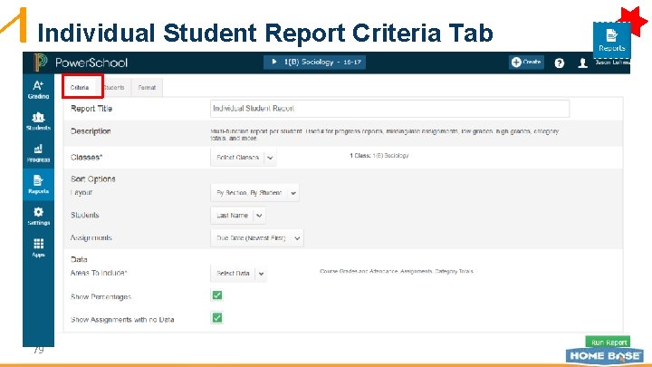Individual Student Report Criteria Tab 79 
