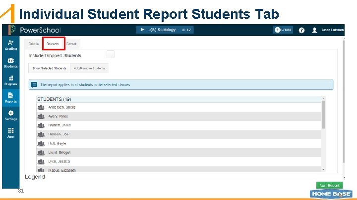 Individual Student Report Students Tab 81 