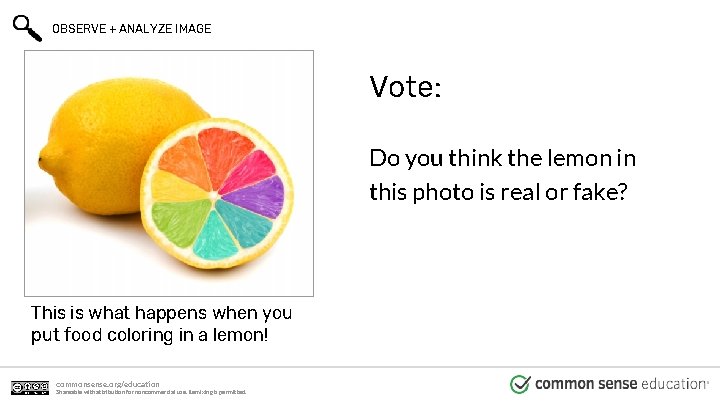 OBSERVE + ANALYZE IMAGE Vote: Do you think the lemon in this photo is