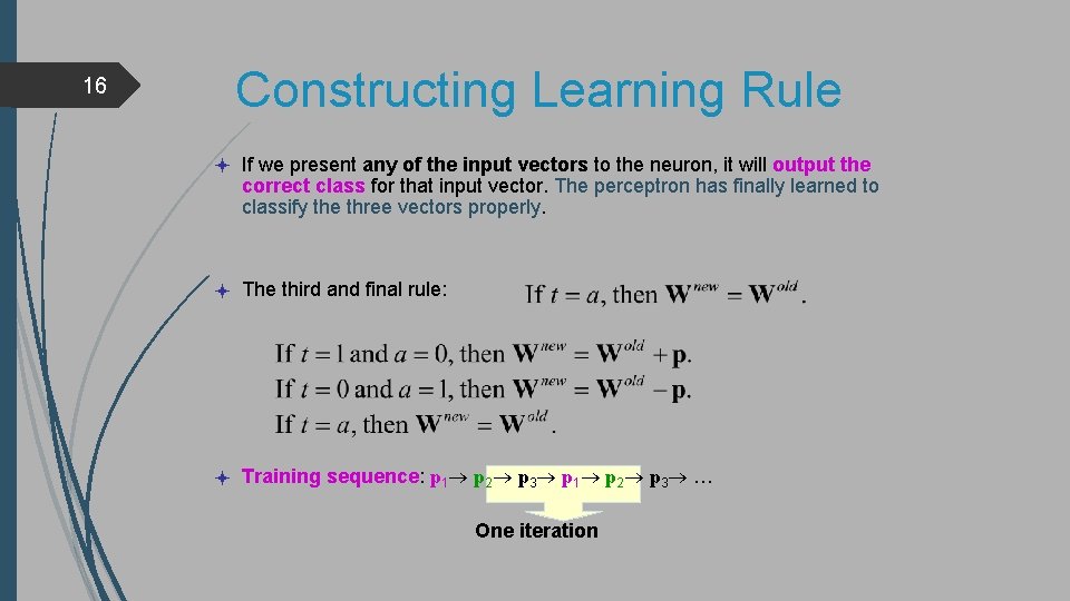 16 Constructing Learning Rule If we present any of the input vectors to the