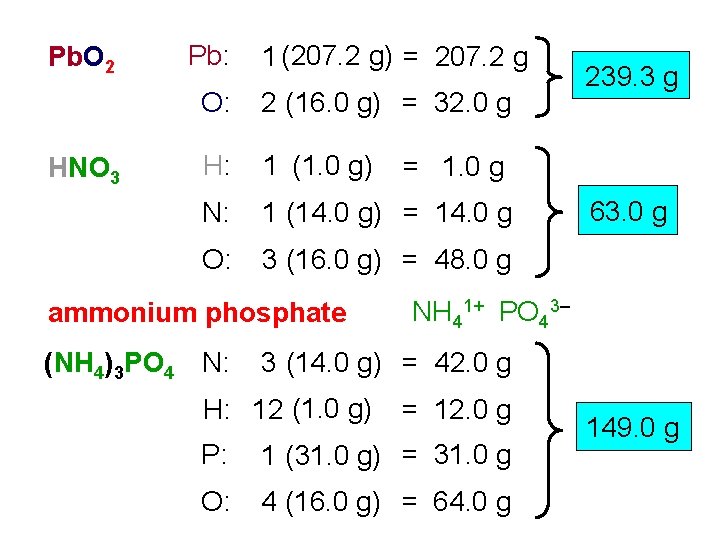 Pb. O 2 HNO 3 Pb: 1 (207. 2 g) = 207. 2 g