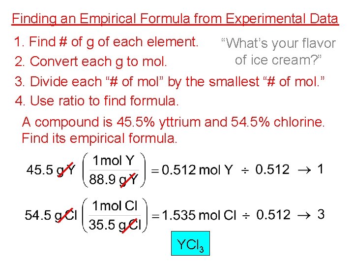Finding an Empirical Formula from Experimental Data 1. Find # of g of each